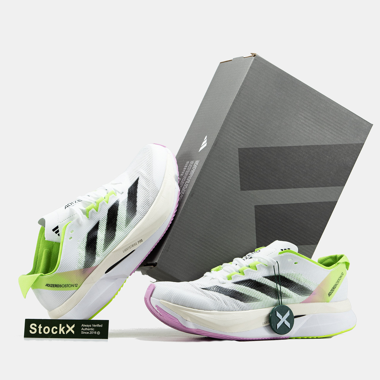 Кросівки чоловічі білі Adidas Adizero Boston 12 White Black Green Pink (17706), фото 1