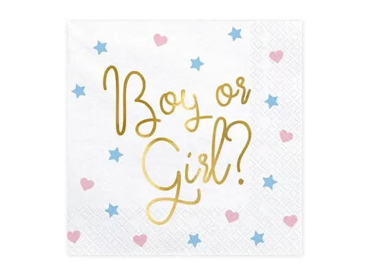 Паперові серветки "Boy or Girl" білого кольору Party Deco 33см (20шт) в уп