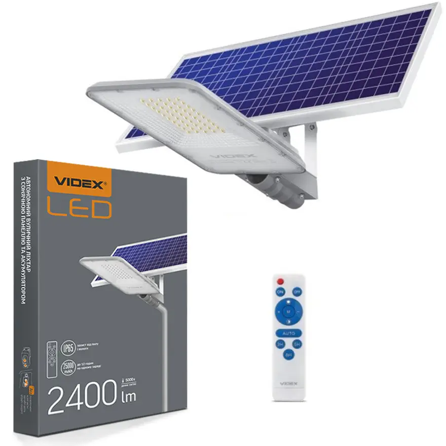 Автономний світлодіодний LED ліхтар VIDEX з сонячною панеллю |2500 Lm, 5000K, 30W| Білий (VL-SLSO-305)