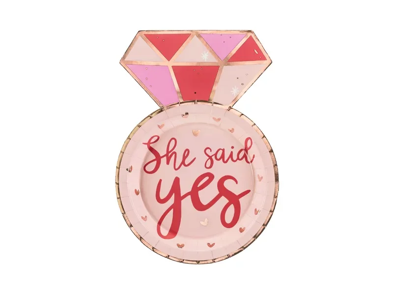 Тарілки паперові "Обручка She said yes" різнокольорові Party Deco (18х25,5см) 6шт/уп.