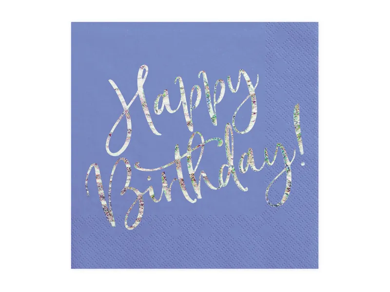 Паперові серветки "Happy Birthday голограма" темно-синього кольору Party Deco 33см (20шт) в уп
