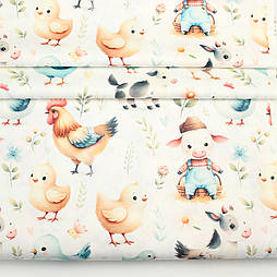 Ранфорс digital з цифровим друком "Порося - фермер, теля і курча" № РЦ - 3468