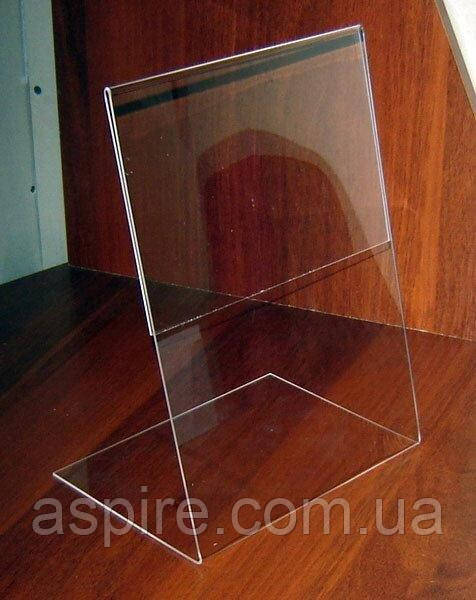 Менюхолдер тейбл тент А4 L-подібний вертикальний Монолітний прозорий полікарбонат 2 мм, фото 1
