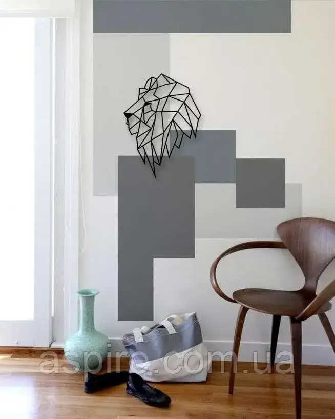 ЛЕВ — ПОЛІГОНАЛЬНИЙ ПЕРІВ'ЯНИЙ ДЕКОР НА СТЕНУ, фото 1