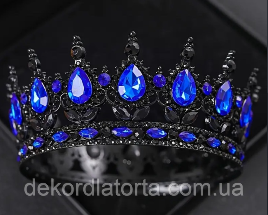 Корона діадема чорна з синіми камінцями