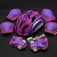 Фірмовий комплект захисту, шолом Maraton+ наколінники, налокітники, рукавички для дівчинки рожевий захист
