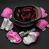 Фірмовий комплект захисту, шолом Maraton+ наколінники, налокітники, рукавички для дівчинки рожевий захист, фото 4