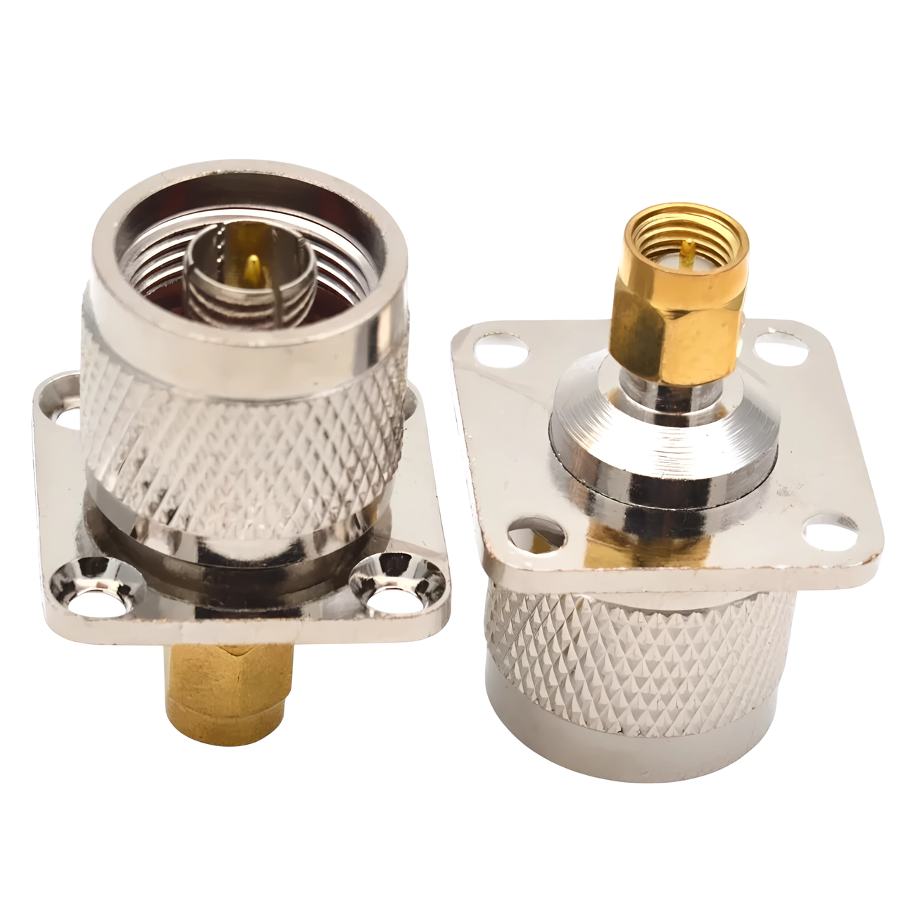 Антенний адаптер N type Male - SMA Male, перехідник фланцевий 25х25 мм під 4 гвинти, для подовжувачів антен, фото 1