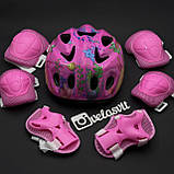 Фірмовий комплект захисту, шолом Maraton+ наколінники, налокітники, рукавички для дівчинки рожевий захист, фото 3