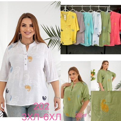 Жіноча блузка з вишивкою листа льон 3XL-6XL Китай