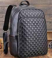 Рюкзак мужской кожаный 30х41х15, городской наплечник для ноутбука и документов Tiding Bag 63989 черный