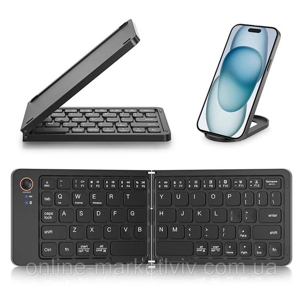 Комплект Bluetooth-клавіатура + тримач телефону, від USB, B023 / Бездротова клавіатура / Клавіатура складна