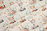 Ранфорс digital з цифровим друком "Лисички з гілочками зайчик та пінгвіни" № РЦ - 3469, фото 3
