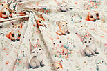 Ранфорс digital з цифровим друком "Лисички з гілочками зайчик та пінгвіни" № РЦ - 3469, фото 6