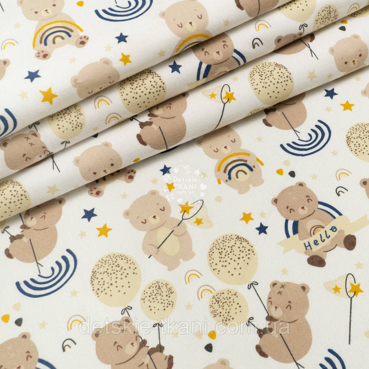 Фланель ШИРИНОЮ 180 см "Ведмедики з кульками, сачками та веселками", фото 1