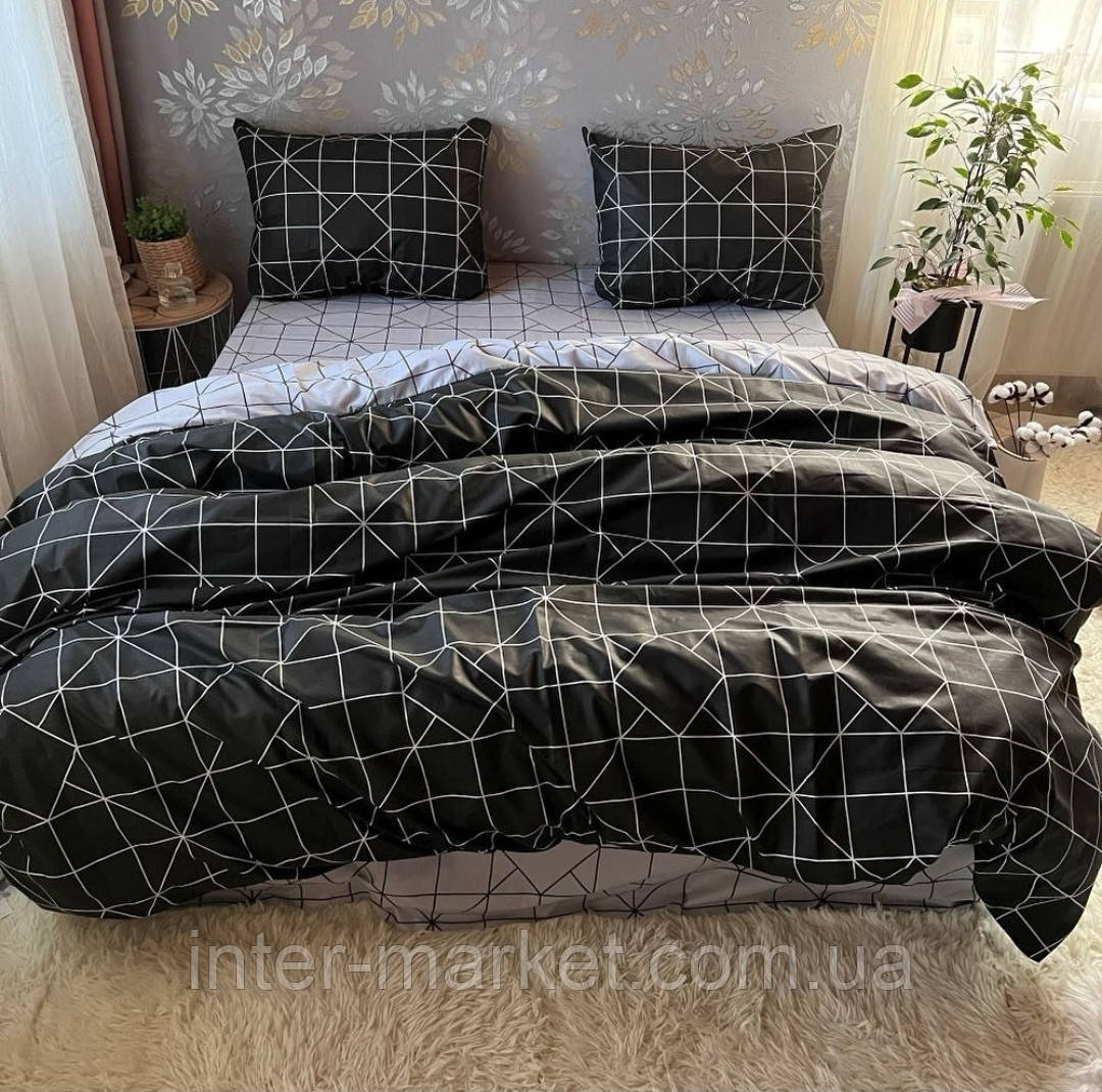 Євро комплект якісної постільної білизни Бязь Gold Lux 200*220 Геометрія