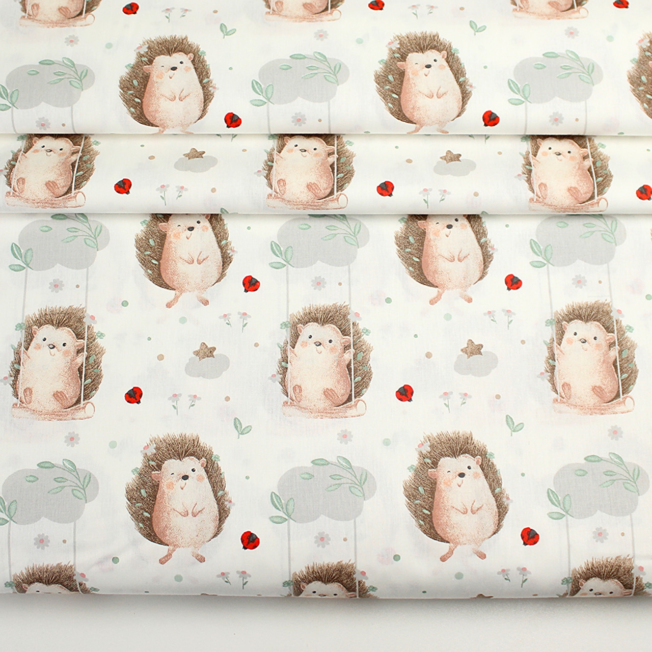 Ранфорс шириною 240 см "Їжачки на гойдалці" на білому фоні № 3470, фото 1