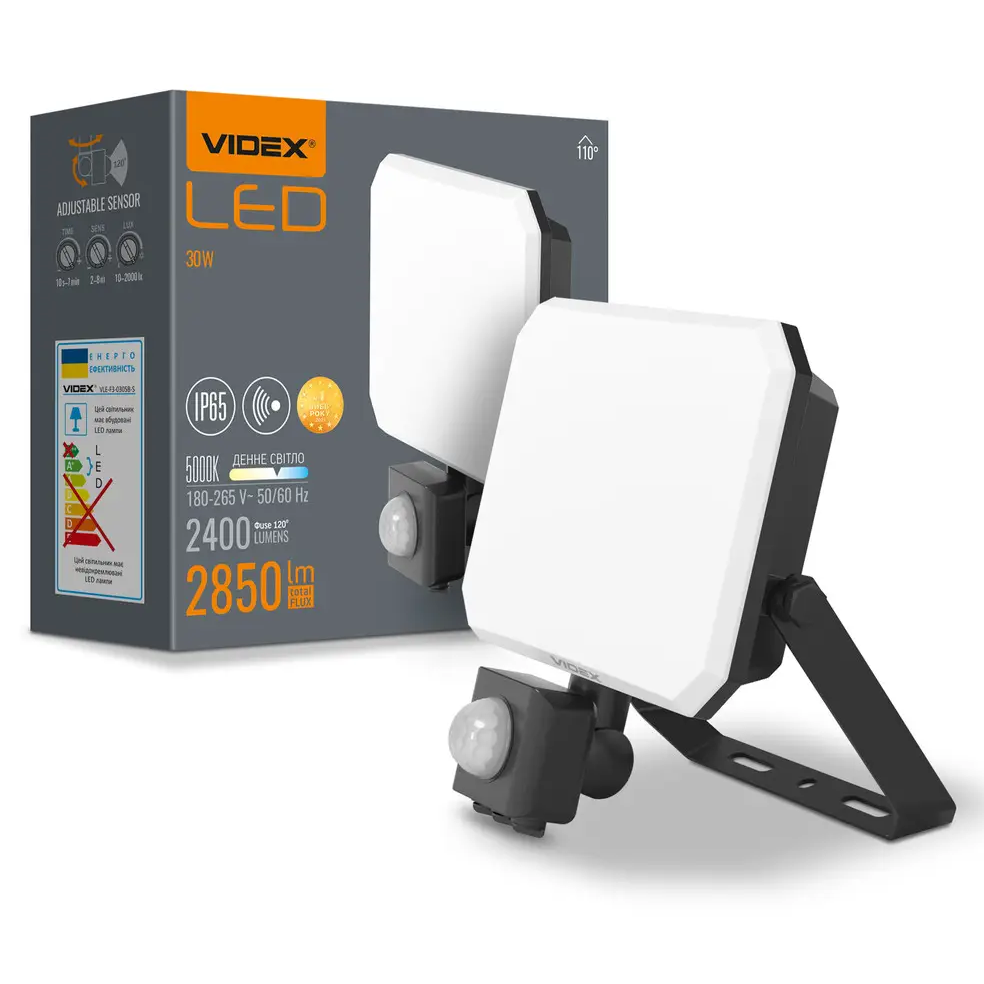 LED світлодіодний прожектор VIDEX F3 |30W, 5000K, 2850Lm| Чорний (VLE-F3-0305B-S)
