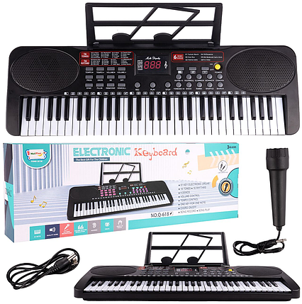 Дитячий синтезатор із мікрофоном дитяче піаніно Electronic Keyboard 61 клавіша, фото 1