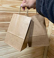 Крафт пакет коричневий з ручками 150*90*220 мм, папір ІМПОРТ, 100 г/м2, формат А5, для косметики, подарунків, аксесуарів, фото 2