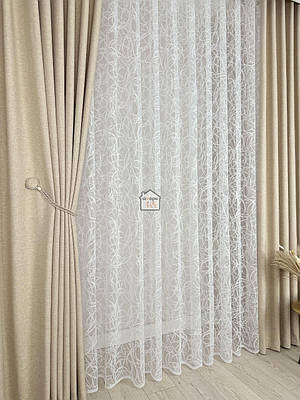 Тюль «жакардовий з малюнком» жак21, для вітальні та в спальню Білий