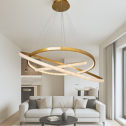 Підвісна LED люстра з кільцями Diasha 165W до 30 кв.м колір Золотистий D2489-1000+800+600G