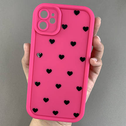 Чохол для Apple iPhone 11 чохол з високими бортами з сердечками на телефон айфон 11 малиновий q06e, фото 1