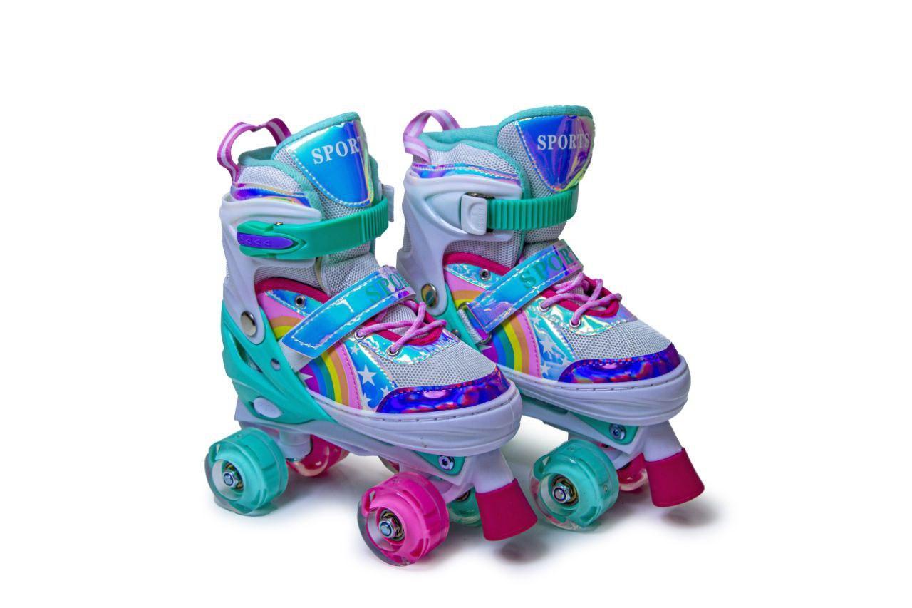 Ролики-квади з колесами, що світяться Scale Sports Веселка бірюзові, розмір 29-33