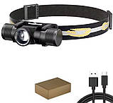 Налобний ліхтар із зумом Boruit D20 SOLOLANDOR (6000k, XPG LED, USB-C, 18650, ЗУМ), фото 2