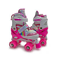 Ролики-квади зі світними колесами Scale Sports Веселка рожеві, розмір 34-37
