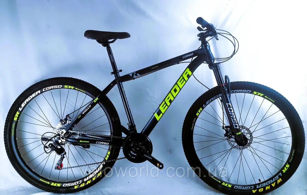 Велосипед спортивний Corso «Leader» 29" дюймів рама сталева 19``, обладнання Shimano 21 швидкість, зібран на 75%