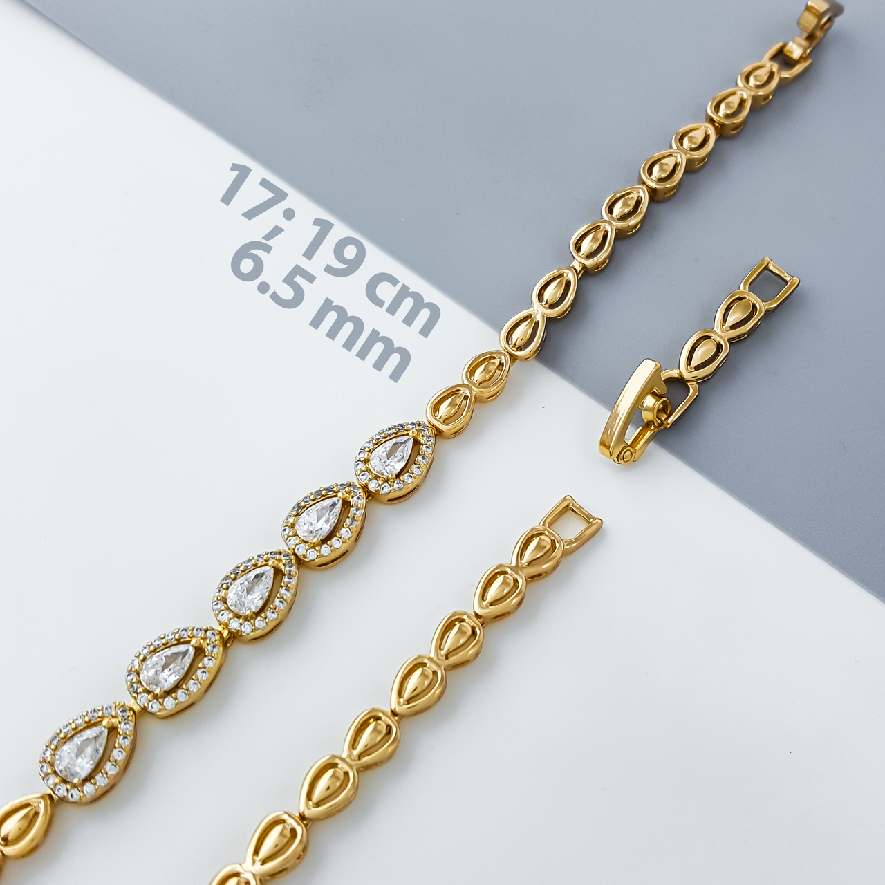 Браслет "Кришталевий Дощ" з камінням, р.17; р.19; медзолото Xuping, позолота 18К, фото 1