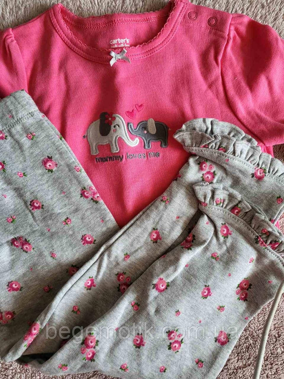 Комплект літній зі слоником Carter's 2в1 боді штани для дівчинки 83-86 см (24M)