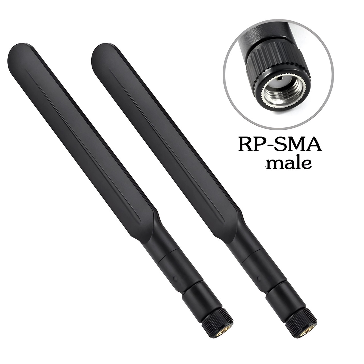 2шт. універсальні GSM 4G WiFi антени 900/1800MHz 2.4-5.8GHz 5dBi RP-SMA-Male для роутерів, модемів і т.п., фото 1