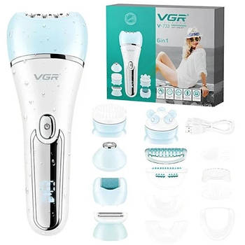 Епілятор VGR 6 в 1 V-733 BLUE, 12 насадок, IPX7, LED display