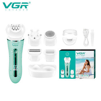 Епілятор VGR 5 в 1 V-751 GREEN, 5 насадок, IPX6