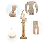 Велика, рухлива, дерев`яна людина RESTEQ, Дерев'яні action фігурка на підставці 32 см, фото 3