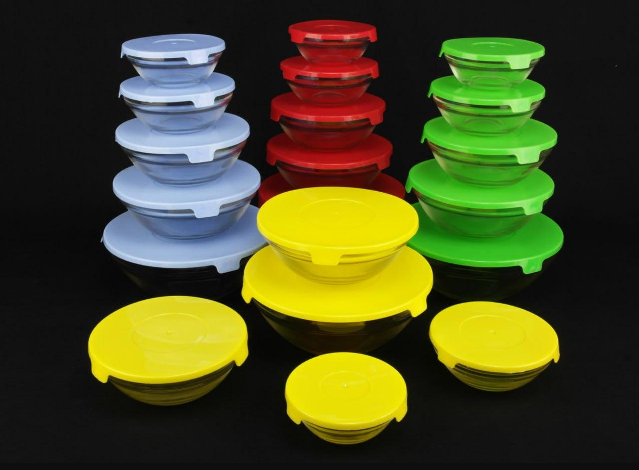 Судочки скляні 5 шт з пластиковими кришками, фото 1