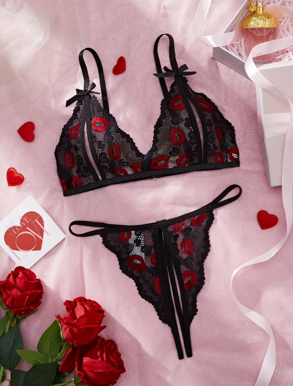 Комплект білизни Kiss з відкритим доступом (р.S, чорний), фото 1