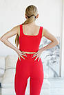 Жіночий літній комплект Топ + Лосини червоний спортивний костюм на літо, фото 3