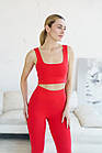 Жіночий літній комплект Топ + Лосини червоний спортивний костюм на літо, фото 4