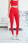 Жіночий літній комплект Топ + Лосини червоний спортивний костюм на літо, фото 5