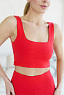 Жіночий літній комплект Топ + Лосини червоний спортивний костюм на літо, фото 6