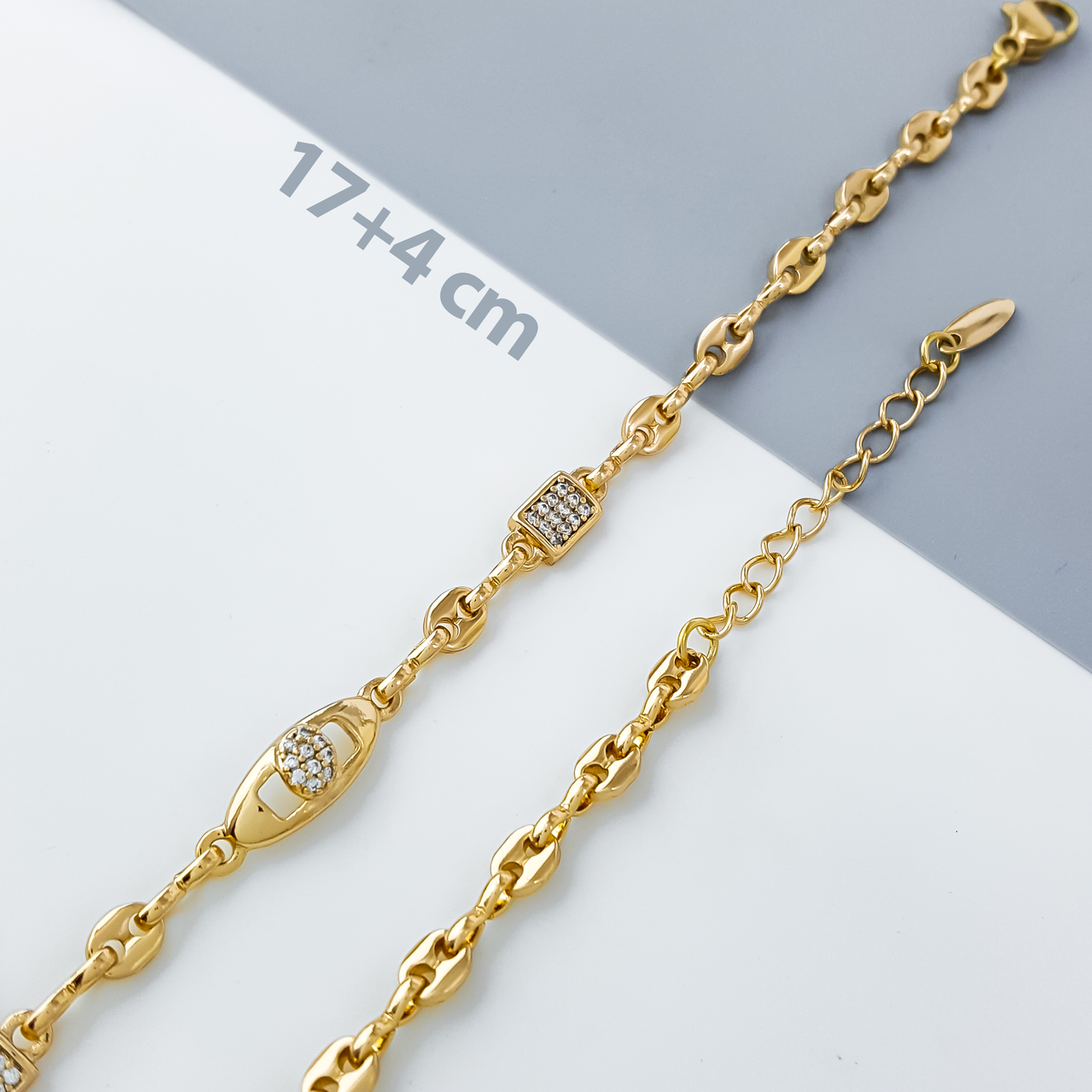 Браслет "Класика" з розсипом каміння, р.17 +4; медзолото Xuping, позолота 18К, фото 1