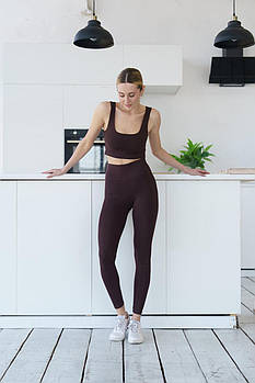 Жіночий літній комплект Топ + Лосини коричневий спортивний костюм на літо