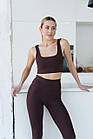 Жіночий літній комплект Топ + Лосини коричневий спортивний костюм на літо, фото 2