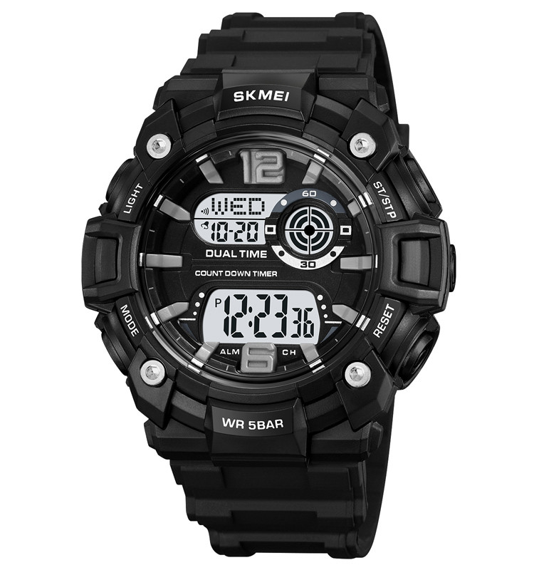 Skmei 2018 чорні з білим циферблатом чоловічий спортивний годинник, фото 1