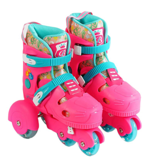 Ролики дитячі 57401-S із захистом і шоломом, розмір 30-33 см. регулюється, колеса світяться, ролики для дівчинки, фото 1