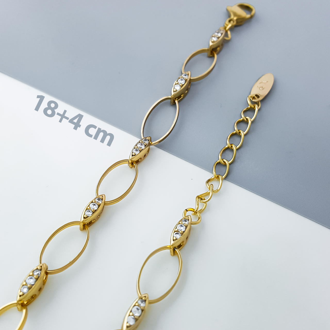 Браслет "Круглий Якір" з камінням, р.18 +4; медзолото Xuping, позолота 18К, фото 1