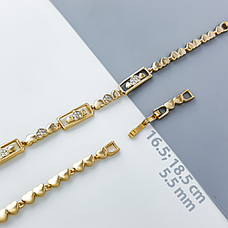 Браслет "Золоті Серця" із цирконієм, р.16,5; р.18,5; медзолото Xuping, позолота 18К